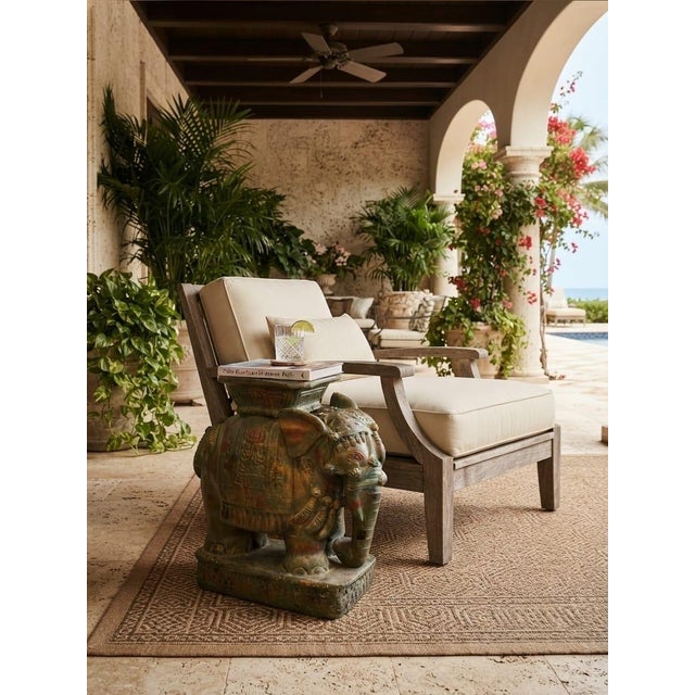 Majestic Vintage Distressed Ceramic Elephant Garden Seat For Sale - Image 9 of 12