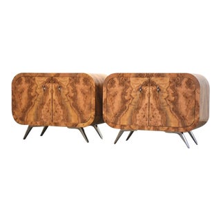 Burl Formica and Chrome Nightstands - a Pair For Sale