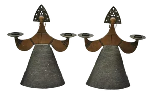 Vintage Bjorn Wiinblad Style Figural Lady Dress Candlestick Candle Holder - Pair