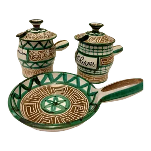 French Ceramist Condiment Set & Poelon, Signed, Robert Picault, c.1950