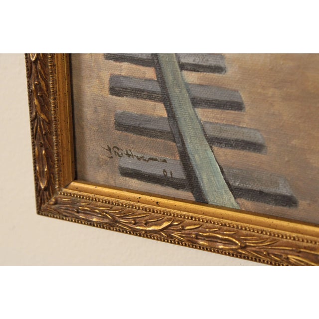 Wood Jans Rithamer 'Depot' Original Oil Painting on Canvas For Sale - Image 7 of 12
