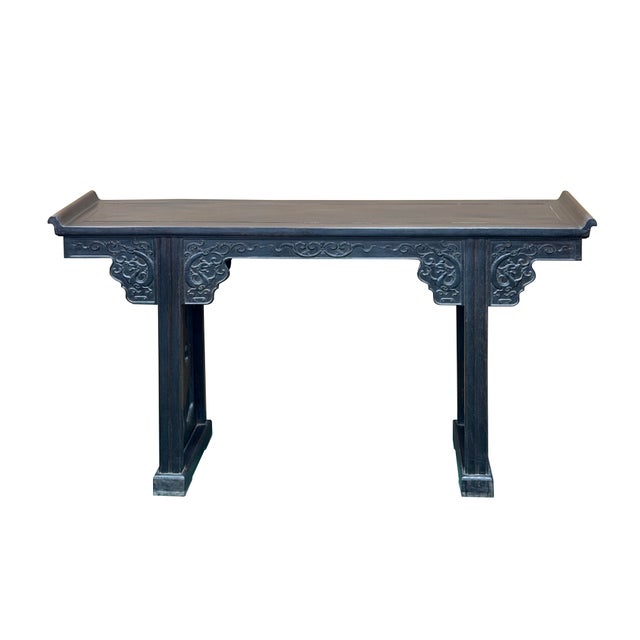 Elevate your space with this magnificent antique-style Chinese Altar Table (Qiaotou'an), a striking masterwork of...