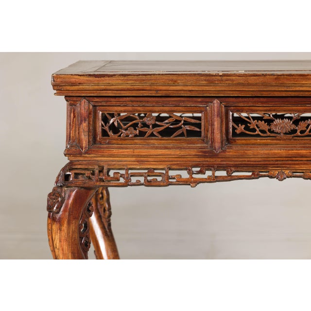 Wood Late Qing Dynasty Hardwood Hall Table with Dragon Carvings and Lacquer Patina For Sale - Image 7 of 12