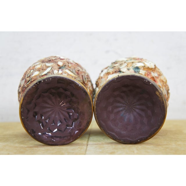 Vintage Amethyst Glass Bronzed Shell Stone Urns Folk Art Mosaic Lidded Chalices For Sale - Image 9 of 13