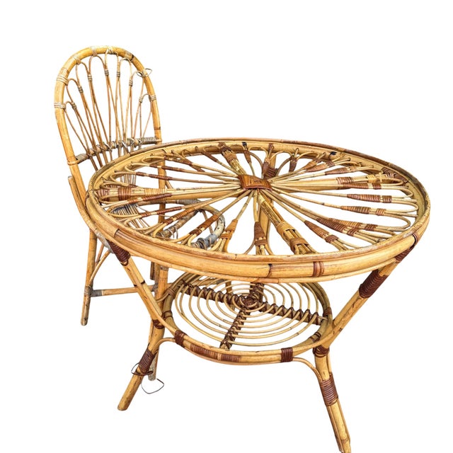 Vintage French Rattan Table, 1950s For Sale - Image 4 of 13