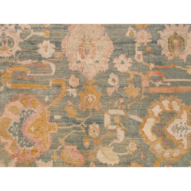Antique Angora Oushak Carpet, Handmade Oriental Rug, Light Blue, Shrimp, Taupe For Sale - Image 17 of 18