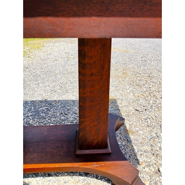 Antique Mission Quarter Sawn Oak Double Pedestal Library Table 1920 For Sale - Image 16 of 17