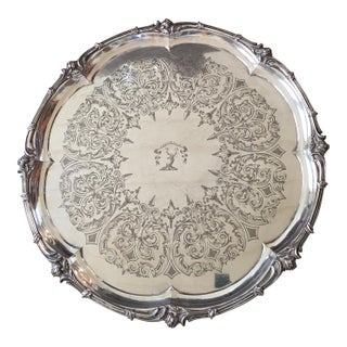 Beautiful Antique Elkington Silverplated Round Tray For Sale