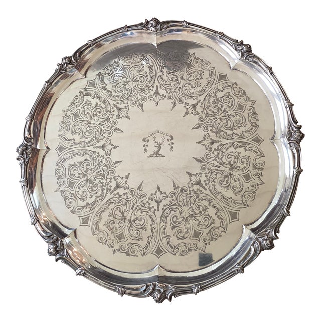 Beautiful Antique Elkington Silverplated Round Tray For Sale