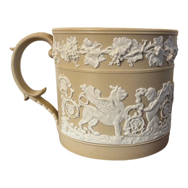 Large Antique Early 19th Century English Jasperware Porter's Mug Decorated With Griffons For Sale