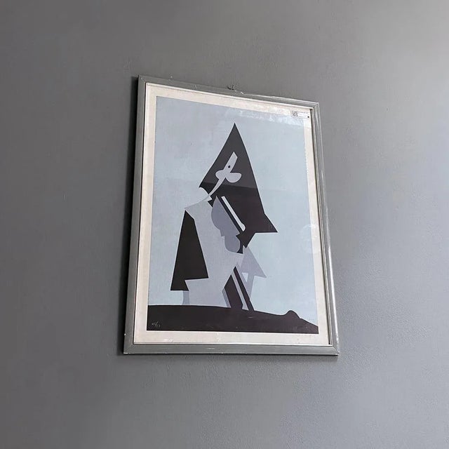 Dova, Italian Modern Gray and Black Abstract Painting, 1980s, Paint on Wood, Framed For Sale - Image 4 of 10