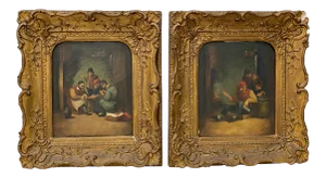 19th Century "Gambling" Oil Paintings After Adriaen Van Ostade- a Pair