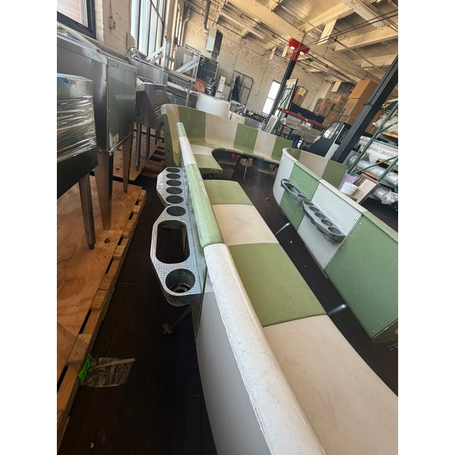 Brunswick Bowling Alley Seating – Mid‑Century Modular Curved Bench in Green & White For Sale - Image 11 of 12