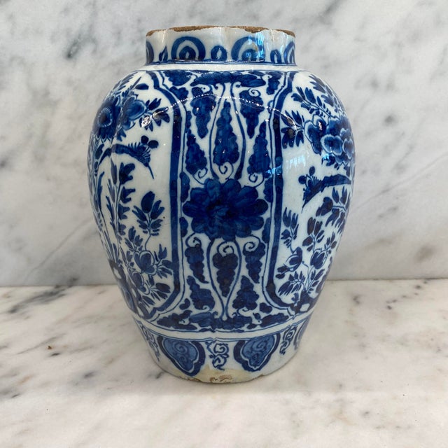 Late 18th Century Dutch Delft Blue and White Hand-Painted Baluster Vase For Sale - Image 4 of 14