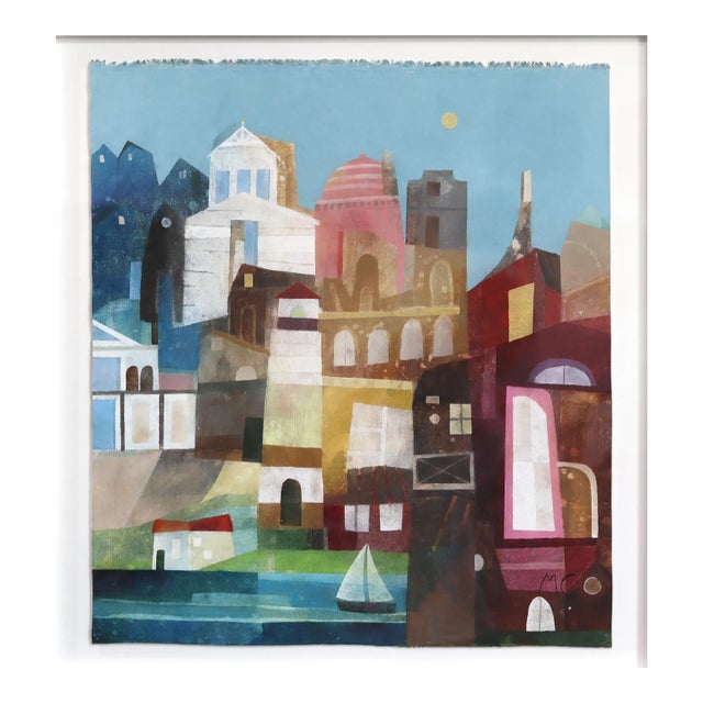 Sailing Through the Day - Abstract Colorful Urban Collage Mixed Media Original Artwork by Maria C Bernhardsson For Sale