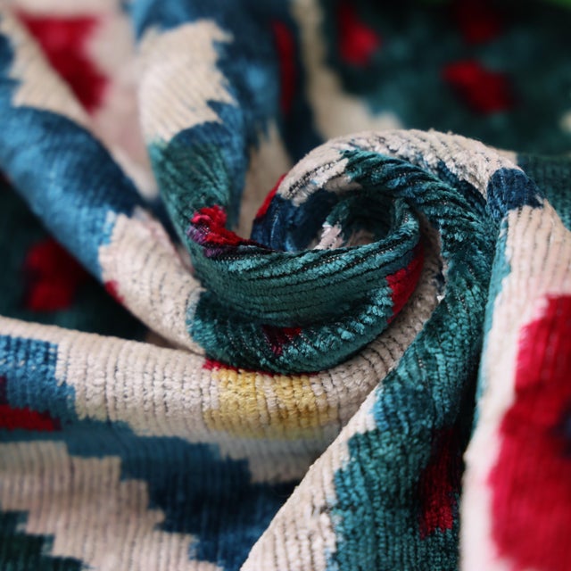 "Vibrant, artistic, and steeped in textile heritage, this handmade silk velvet pillow brings a sophisticated burst of...