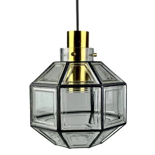 Space Age Ceiling Lamp in Glass & Brass from Glashütte Limburg Germany, 1970s For Sale