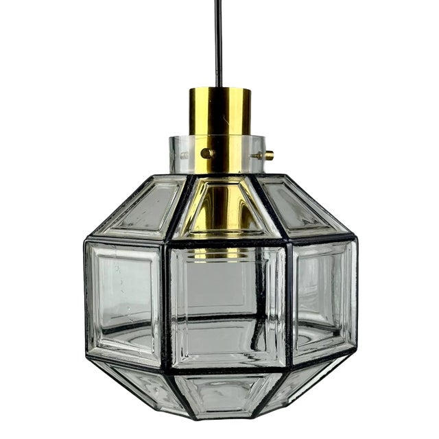 Space Age Ceiling Lamp in Glass & Brass from Glashütte Limburg Germany, 1970s For Sale