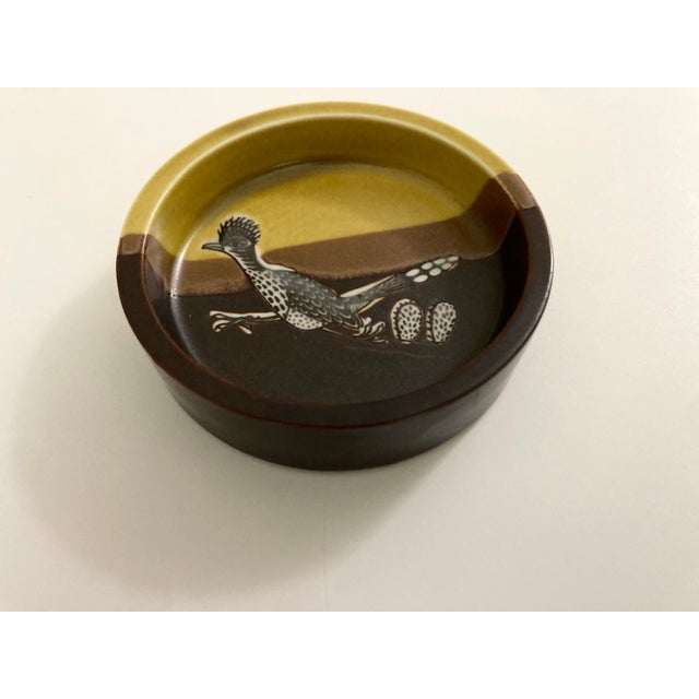 A wonderful and stylish Japanese Glazed Porcelain trinket dish with fine Desert colors of Mustard, Chocolate and White....