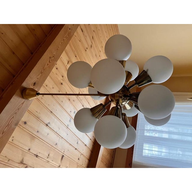 Space Age Brass Sputnik Chandelier attributed to Kamenicky Senov, 1970s For Sale - Image 3 of 9