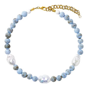 Baroque Pearl & Blue Ceramic Bead Necklace