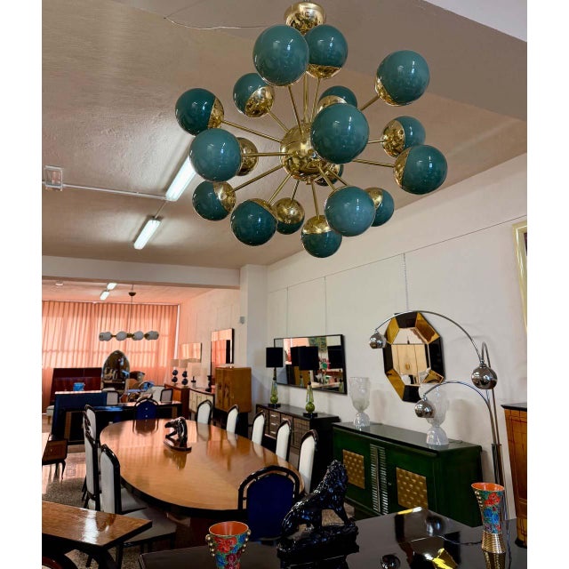 Brass and Murano Glass Sputnik Chandelier in Sage Green, 2000s For Sale - Image 11 of 12
