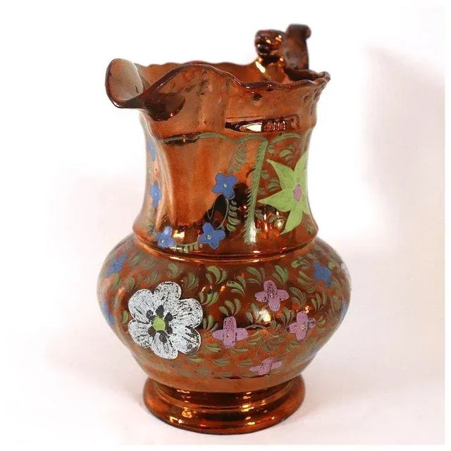 English Staffordshire Enamelled Copper Luster Dog-Handle Pitcher For Sale - Image 9 of 13