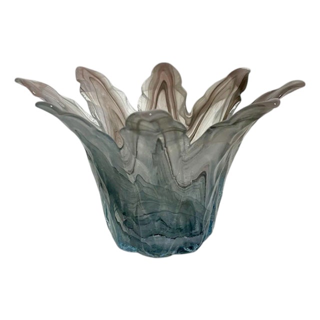 1980s Murano Style Art Glass Lotus Vase For Sale