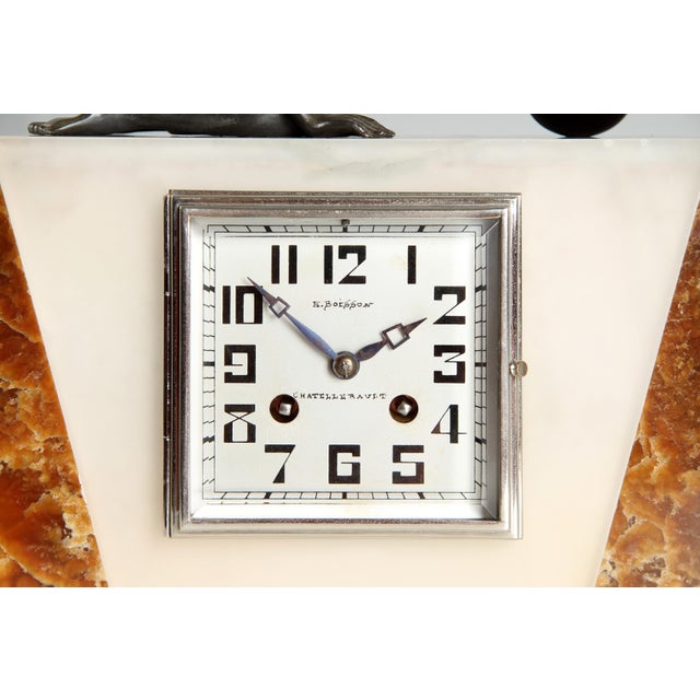 Art deco mantel clock france marble, metal art deco around 1930 dimensions: h × w × d: 32 × 37 × 11 cm : representative...