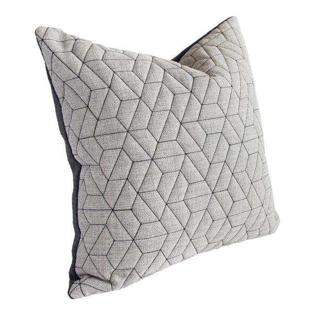 Contemporary Gray Geometric & Blue Pillow For Sale