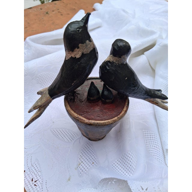 Antique Wooden Swallows in Clay Pot, 1890s For Sale - Image 4 of 15