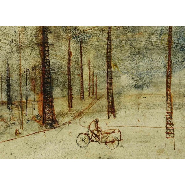 Mid-Century Modern Renzo Vespignani, Suburbs, Original Painting, 1970s For Sale - Image 3 of 4