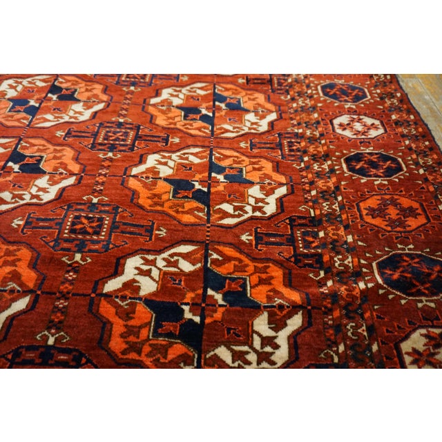 Brilliant Red and Blue Color With Geometric Design Antique Turkmen Tekke Rug For Sale - Image 10 of 11