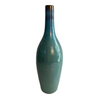 Large Mid-Century Modern Blue Glazed Studio Pottery Stem Vase For Sale