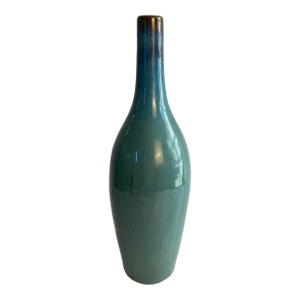 Large Mid-Century Modern Blue Glazed Studio Pottery Stem Vase