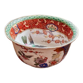 Large Hand Painted Chinese Chinoiserie Bowl - 10" Diameter For Sale