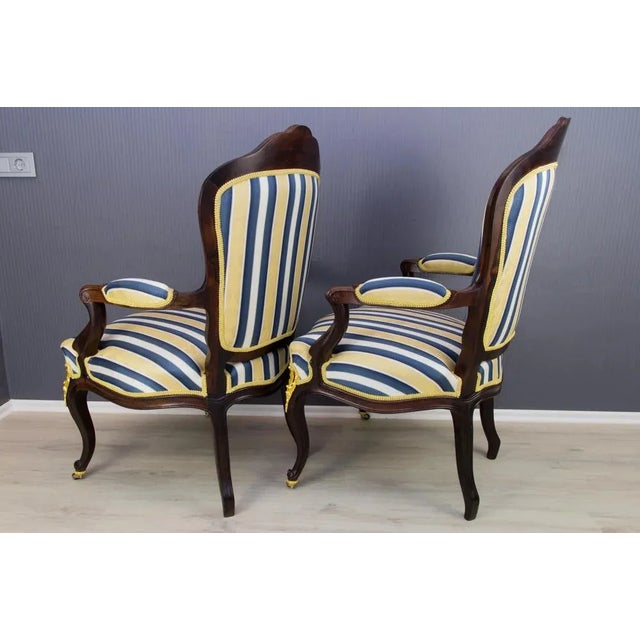 Set of 19th Century Louis XV Style Walnut and Gilt Bronze Mounted Armchairs For Sale - Image 17 of 18