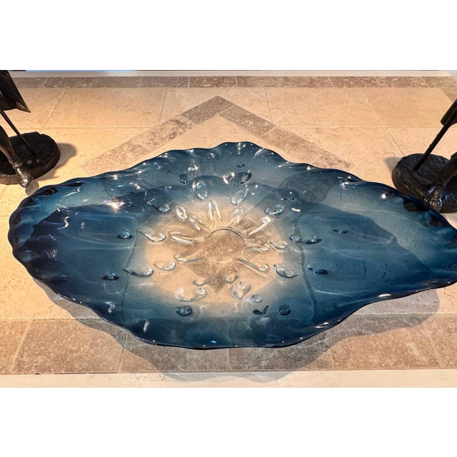 Contemporary Stunning 39” Murano-Style Handblown Glass Sculptural Centerpiece - Aqua Blue to Clear Ombré For Sale - Image 3 of 8