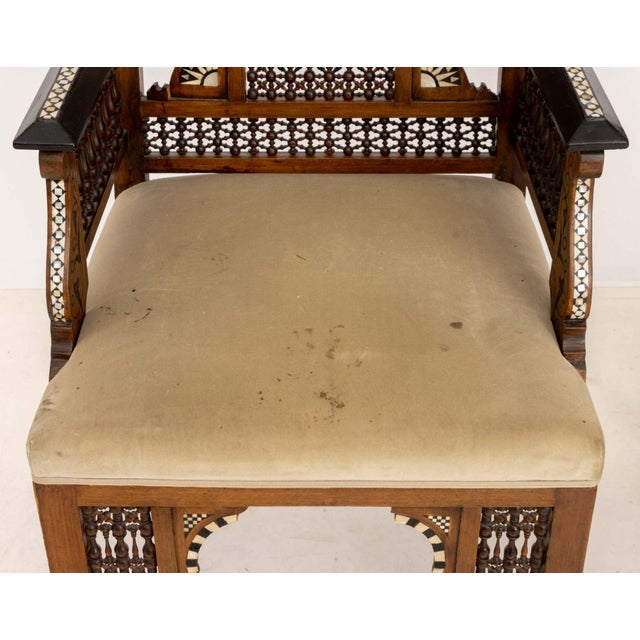Pair of Moroccan Inlaid Walnut Armchairs For Sale - Image 11 of 12