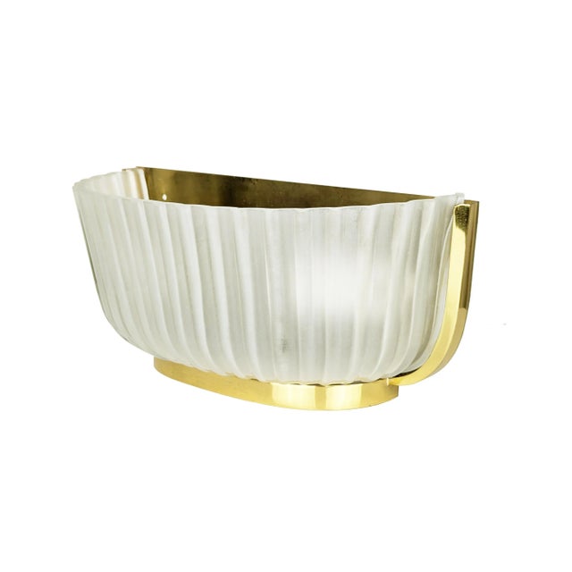 Vintage italian sconce made fro brass and molded/sandblasted glass shade. Lamp features 2 ceramic bulb holders (E27...