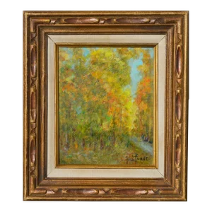 Mid 20th Century Autumn Trees Landscape Painting by Helen Enoch Gleiforst, Framed