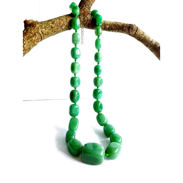2020s Large Green Aventurine Statement Necklace | Knotted Silk Cord | 304 Stainless Steel Clasp | Bold Green Gemstone Beaded Necklace For Sale - Image 5 of 10