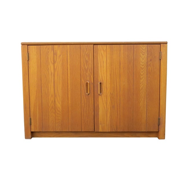 Vintage mid-century country French style oak liquor cabinet or petite sideboard. Fantastic compact design, solid wood...