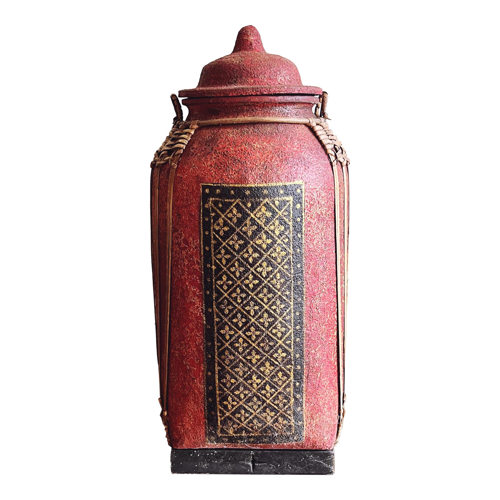 Vintage Thai Painted Wooden Rice Container | Chairish