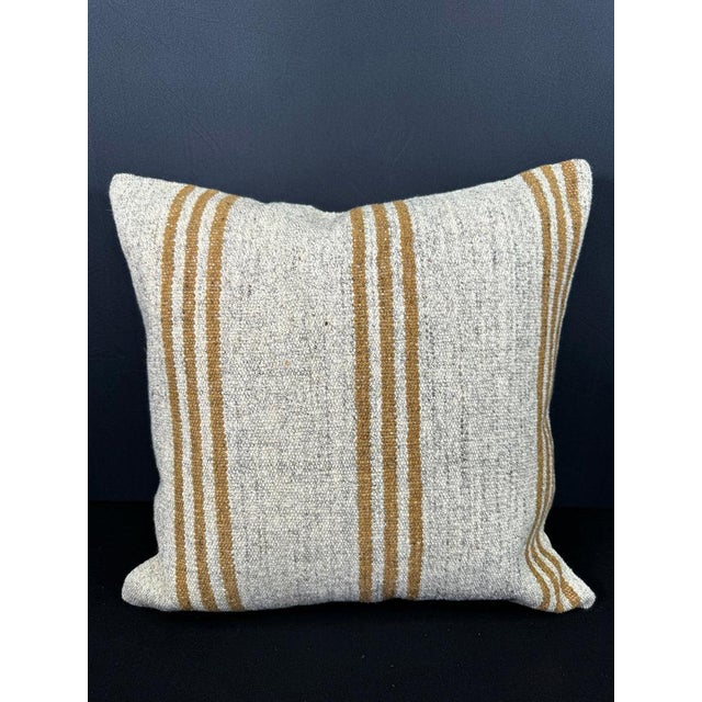 Turkish Hemp Pillow Cushion Natural Beige Yellow Pillow Cushion Cover 20"x20" For Sale - Image 4 of 4