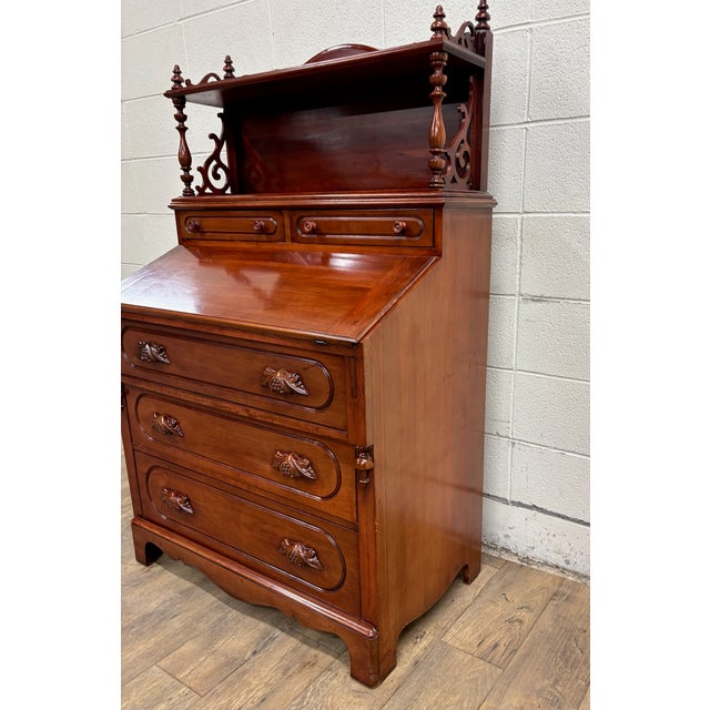 Davis Cabinet Company Vintage Davis Cabinet Co Lillian Russell Victorian Style Walnut Secretary Desk For Sale - Image 4 of 15