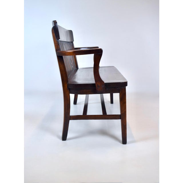 Antique Solid Dark Birch Lawyer's Bench, Newly Refinished For Sale - Image 9 of 13