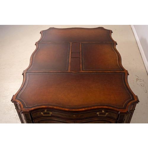 Theodore Alexander Theodore Alexander English Style Mahogany Leather Top Partners Desk For Sale - Image 4 of 11