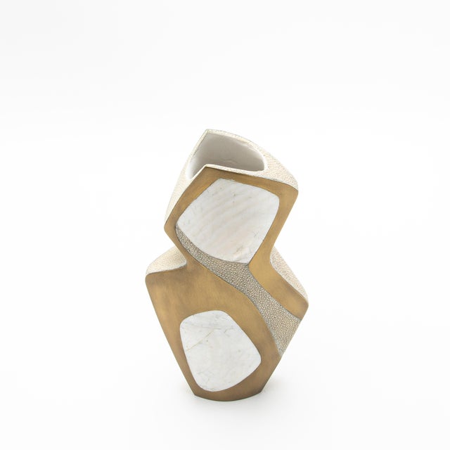 Animal Skin Modern Sculptural Vase in Shagreen With Shell and Brass Details by R&y Augousti For Sale - Image 7 of 8
