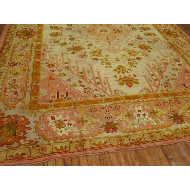 American Ivory and Pink Antique Turkish Oushak Rug - 10'3" x 13'4" For Sale - Image 3 of 12